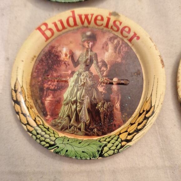 Budweiser Beer Breweriana Metal Coasters Mancave Bar Set Of 4 Official Product - Picture 5 of 7